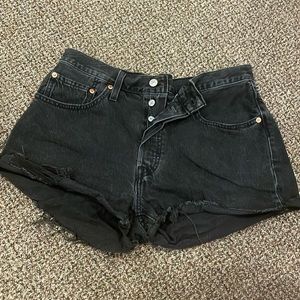 Levi 501 black denim shorts